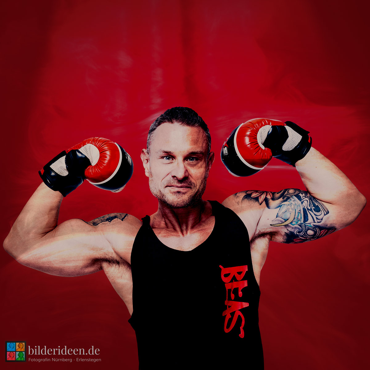 Boxer vor rotem Hintergrund